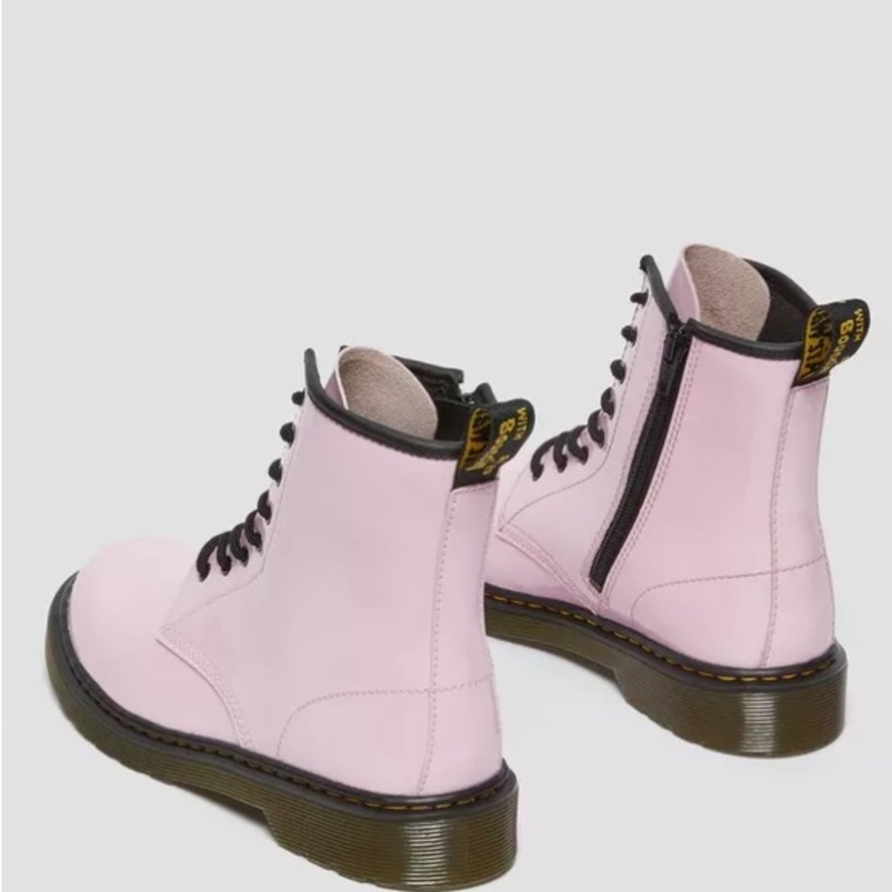 Size 7 Youth Dr. Martens Shiny Light Pink Kids Boots - Picture 3 of 5